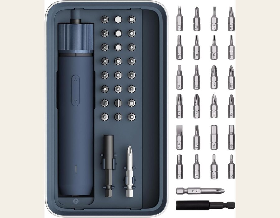 HOTO 25-Piece Electric Screwdriver Kit, Cordless, 1/4 inch Hex, Magnetic Lid