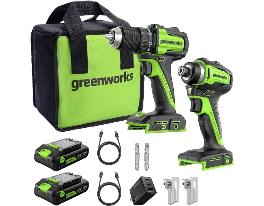 Greenworks 24V Cordless Brushless Drill Driver and Impact Driver Combo