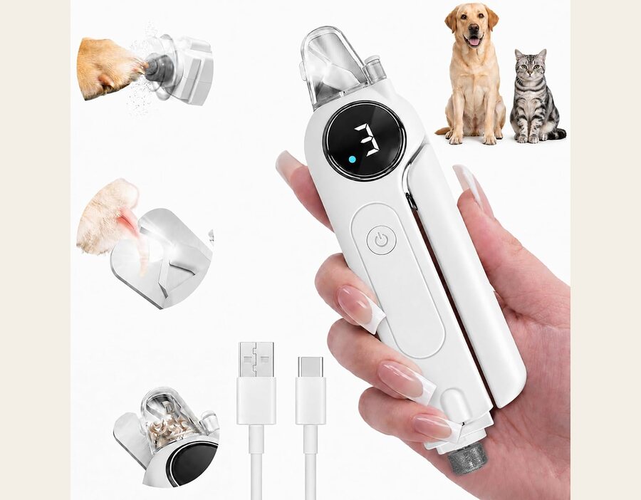 2-in-1 Quiet Electric Pet Nail Clipper and Grinder with LED Light
