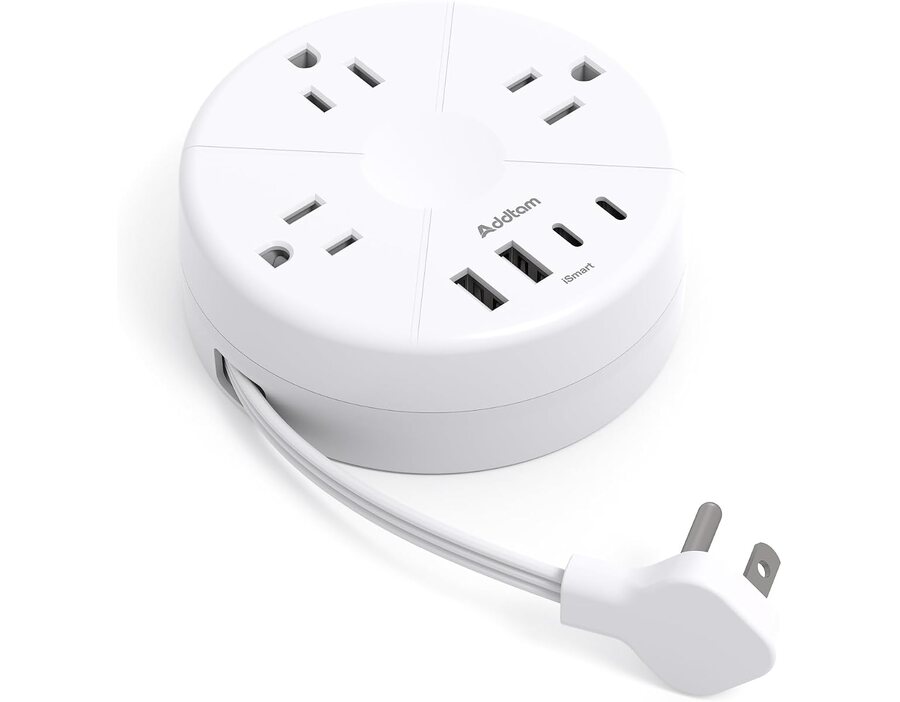 Travel Essentials Cruise Approved Power Strip, 5ft Retractable Cord