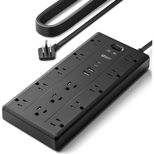 SUPERDANNY 10Ft Extension Cord with Multiple Outlets, Flat Plug Power