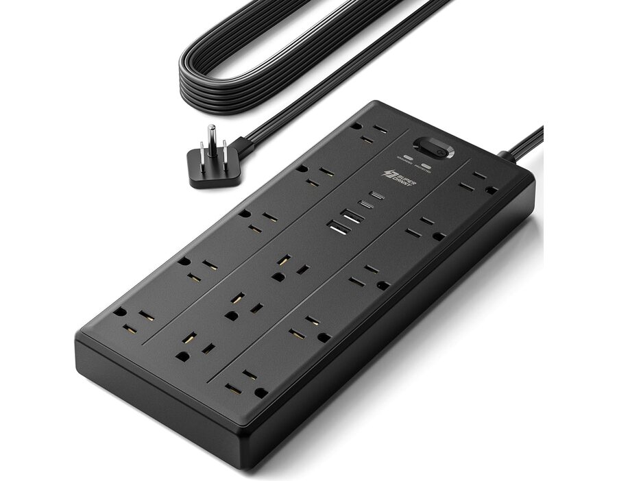 SUPERDANNY 10Ft Extension Cord with Multiple Outlets, Flat Plug Power