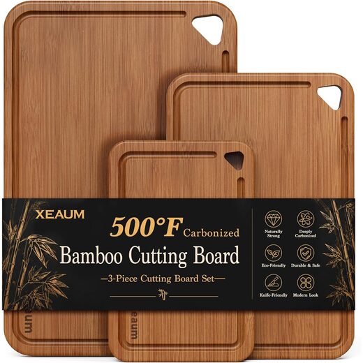 Bamboo Cutting Board 3-Piece Wooden Cutting Board Set for Kitchen